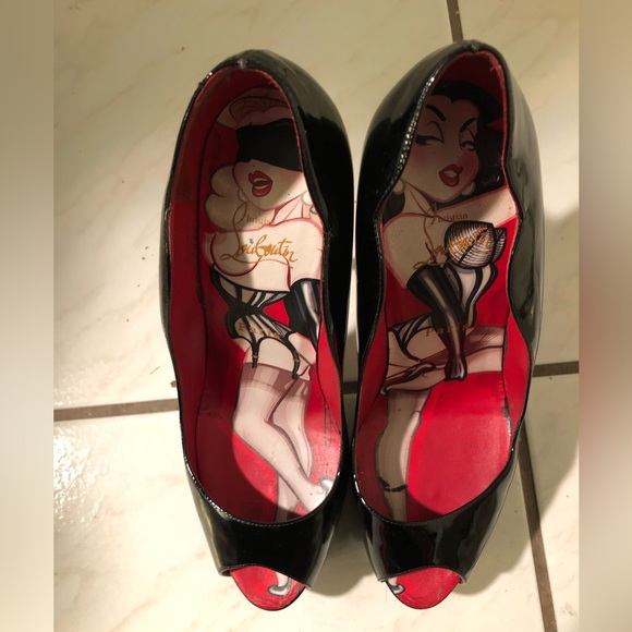 CHRISTIAN LOUBOUTIN $799 6 inch platform Chick Up Black Patent Leather Pumps - Picture 9 of 11